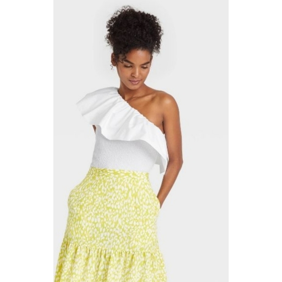 Who What Wear Tops - NEW Who What Wear Ruffle Elbow Sleeve One Shoulder Blouse